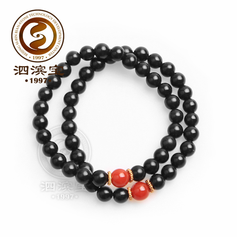 泗濱砭石紅瑪瑙雙排手鏈,砭石手鏈圖2