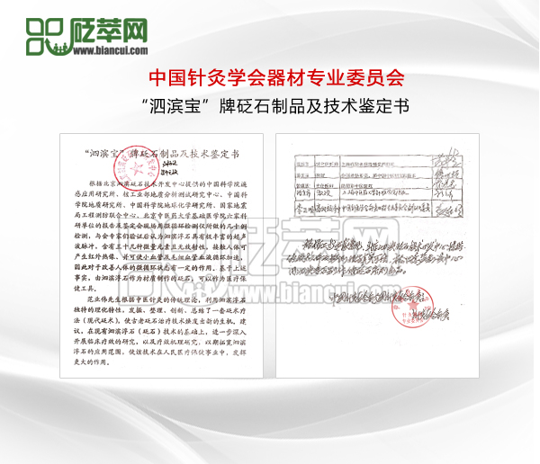 “泗濱寶”牌泗濱砭石制品及技術鑒定書